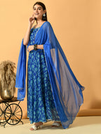 Myshka Women's Blue Festive Flared Anarkali Kurta With Dupatta sets | Grocsy