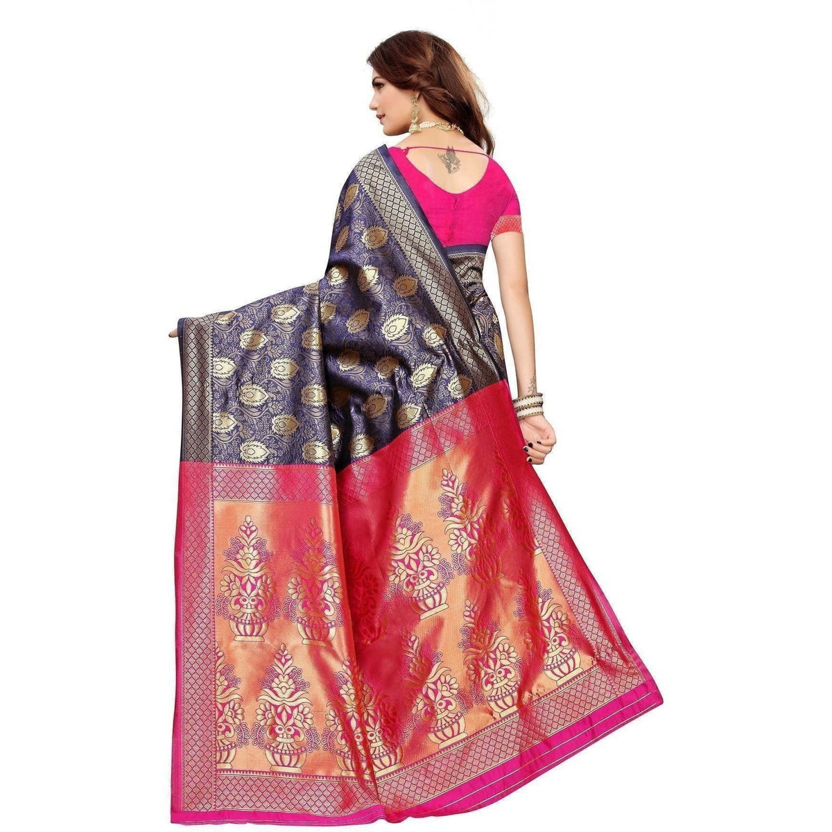 Vamika Banarasi Jaquard Blue Weaving Saree (BANARASI 04) | Grocsy
