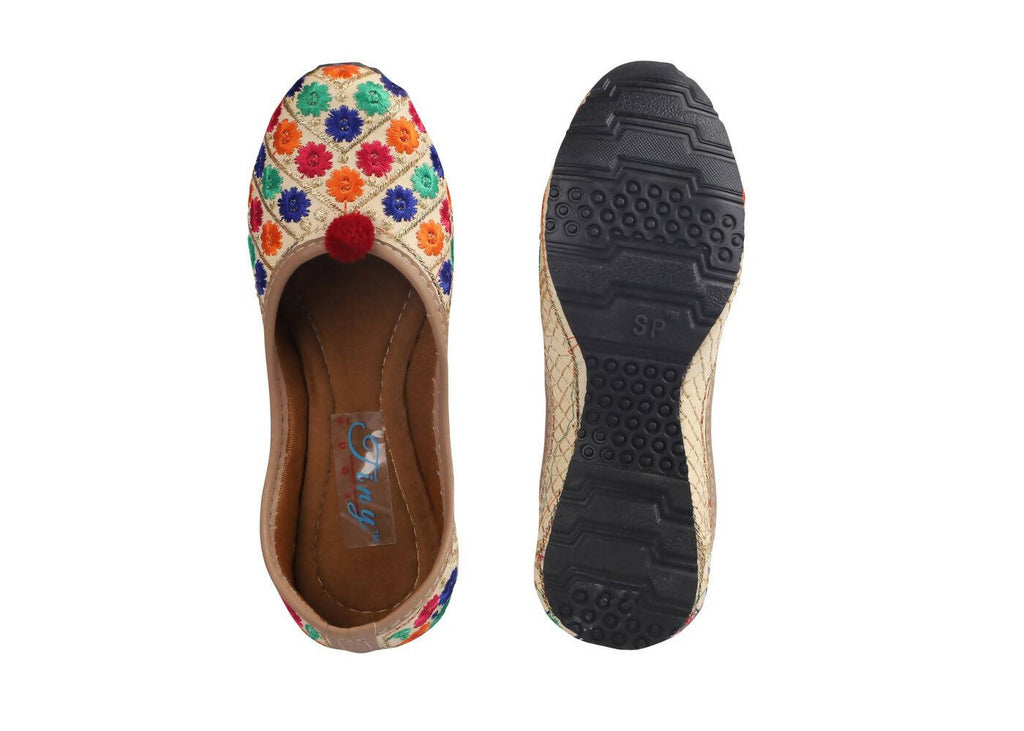 Tiny Bugs Girls Ethnic Floral Embroidered Juttis - Multi | Grocsy