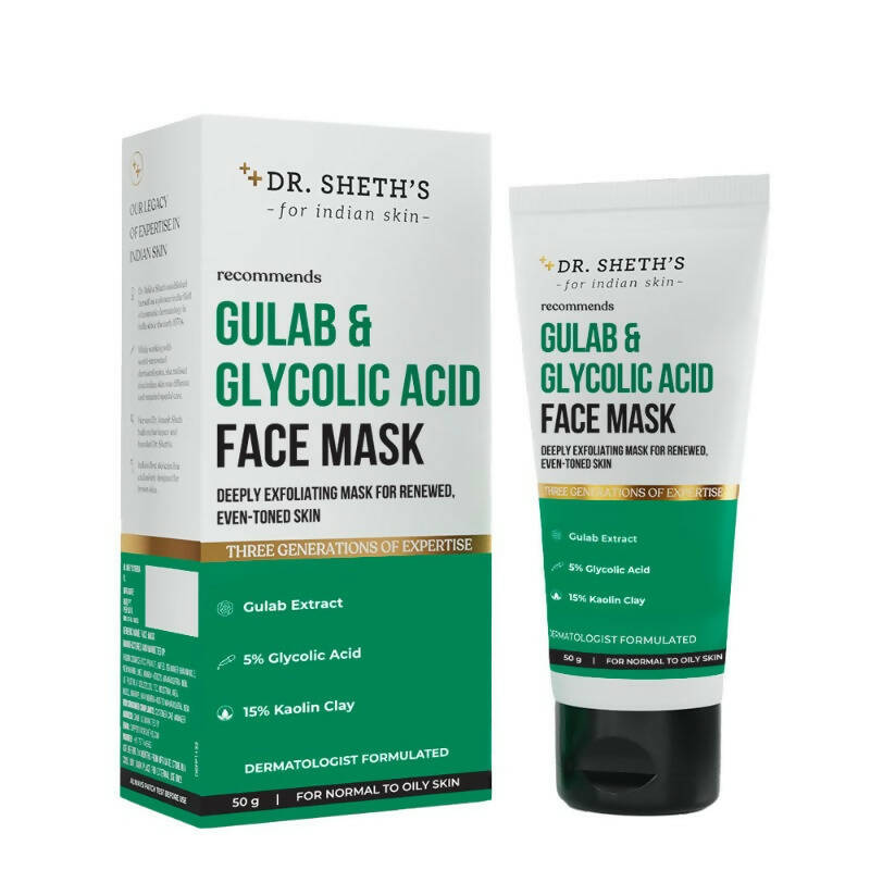 Dr. Sheth's Gulab & Glycolic Acid Face Mask Deep Exfoliating Face Pack For Even-toned Skin, For Normal to Oily Skin | Grocsy