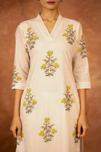 Joban Fashion Off White Yellow Hand Block Printed Cotton Suit Set | Grocsy