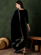 Sangria Floral Embroidered Straight Kurta & Trousers With Dupatta | Grocsy