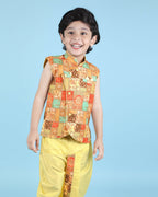 Joban Fashion Kids Island Cotton Sleeveless printed Kurta and Solid Dhoti - Yellow | Grocsy