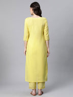 Ahalyaa Women Yellow Pure Cotton Printed Floral Kurta With Trousers | Grocsy