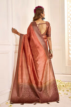 Joban Fashion Satin Silk With Zari Border Peach Colored Designer Pallu Saree | Grocsy