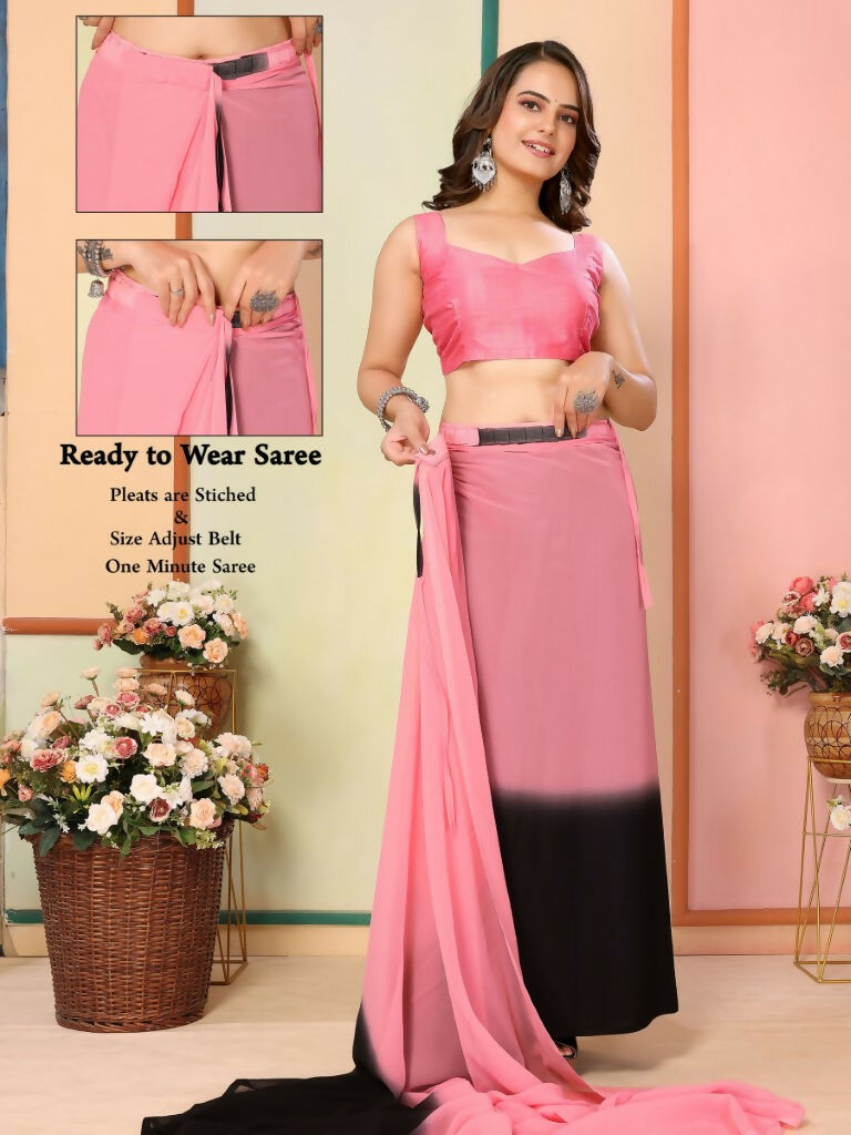 Pink Georgette Pedding Color Printed Ready To Wear Saree - Aalaya | Grocsy