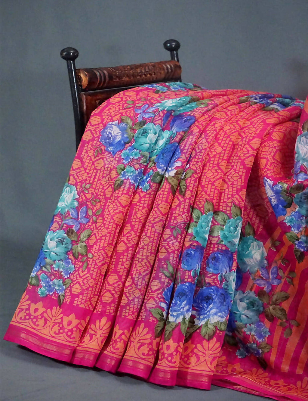 Shades Of Rani Pink Floral Design Semi Chanderi Saree By Gayathri Reddy Designer Studio | Grocsy