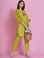 Women Republic Green Lurex Cotton Hand Embroidered Kurta With Pants | Grocsy