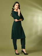 Myshka Women's Green Embroidered Cotton Straight Party Kurta Set | Grocsy