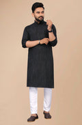 Indian Clothing Men's Black Striped Cotton Kurta - Mahotsav | Grocsy