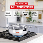 Sumeet Stainless Steel Induction Bottom Kadhai with Glass Lid | Grocsy