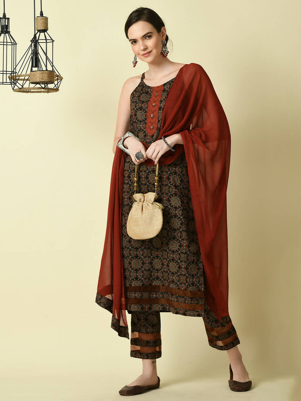 Myshka Women's Multi Straight Kurta & Trousers With Dupatta | Grocsy