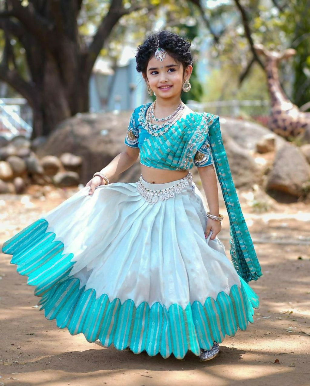 Jyoti Fashion Classy Sky Blue Heavy Chenille Sequins Embroidered Kids Lehenga Choli Set | Grocsy