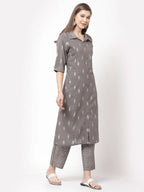 Myshka Women's Grey Cotton Printed Half Sleeve Casual Kurta & Palazzo Set | Grocsy
