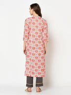 Yufta Women Red & Beige Printed Straight Kurta | Grocsy