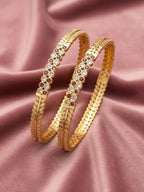 NVR Women Set of 2 Gold Plated CZ Stone Bangle | Grocsy