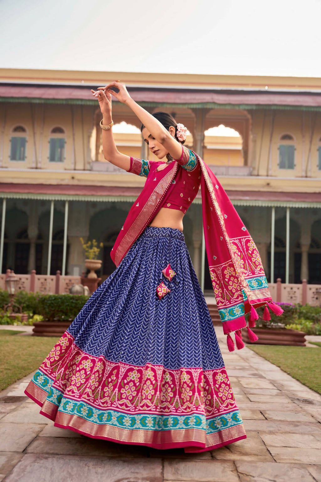 Blue Lehenga Choli for Party Wear Patola Foil Printed Ghagra Choli by Infinity Export | Grocsy