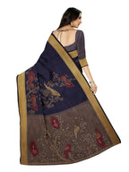 Mimosa Women's Kanchipuram Art Silk Navy Blue Saree | Grocsy