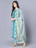 Myshka Women Blue Ethnic Motifs Printed Kurta with Trousers With Dupatta | Grocsy