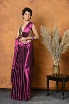 Very Much Indian Fusion Cotton Tissue Shimmer Saree - Maroon | Grocsy