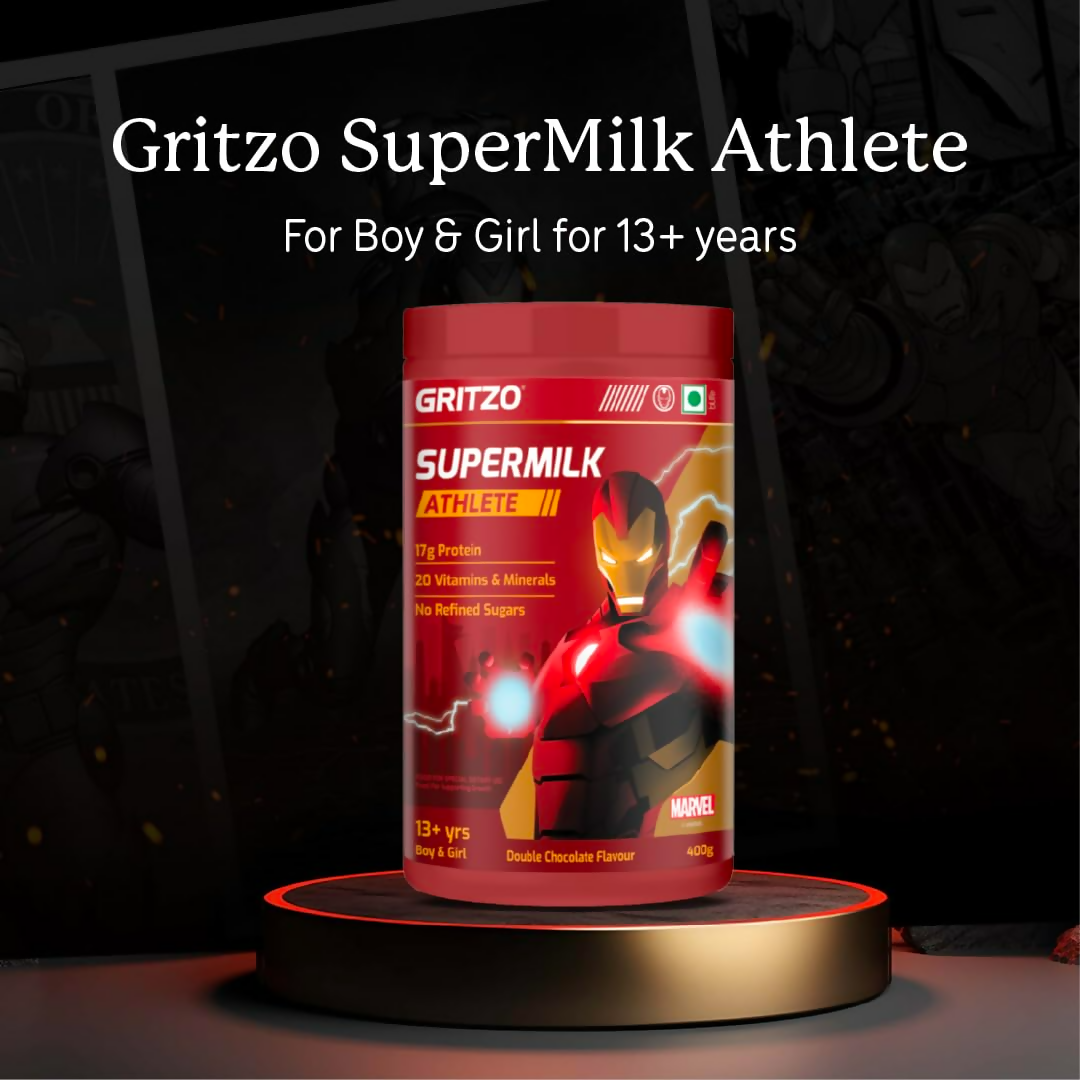 Gritzo SuperMilk Athlete Iron Man (13+y Boy & Girl), 17g Protein Powder (Double Chocolate) | Grocsy