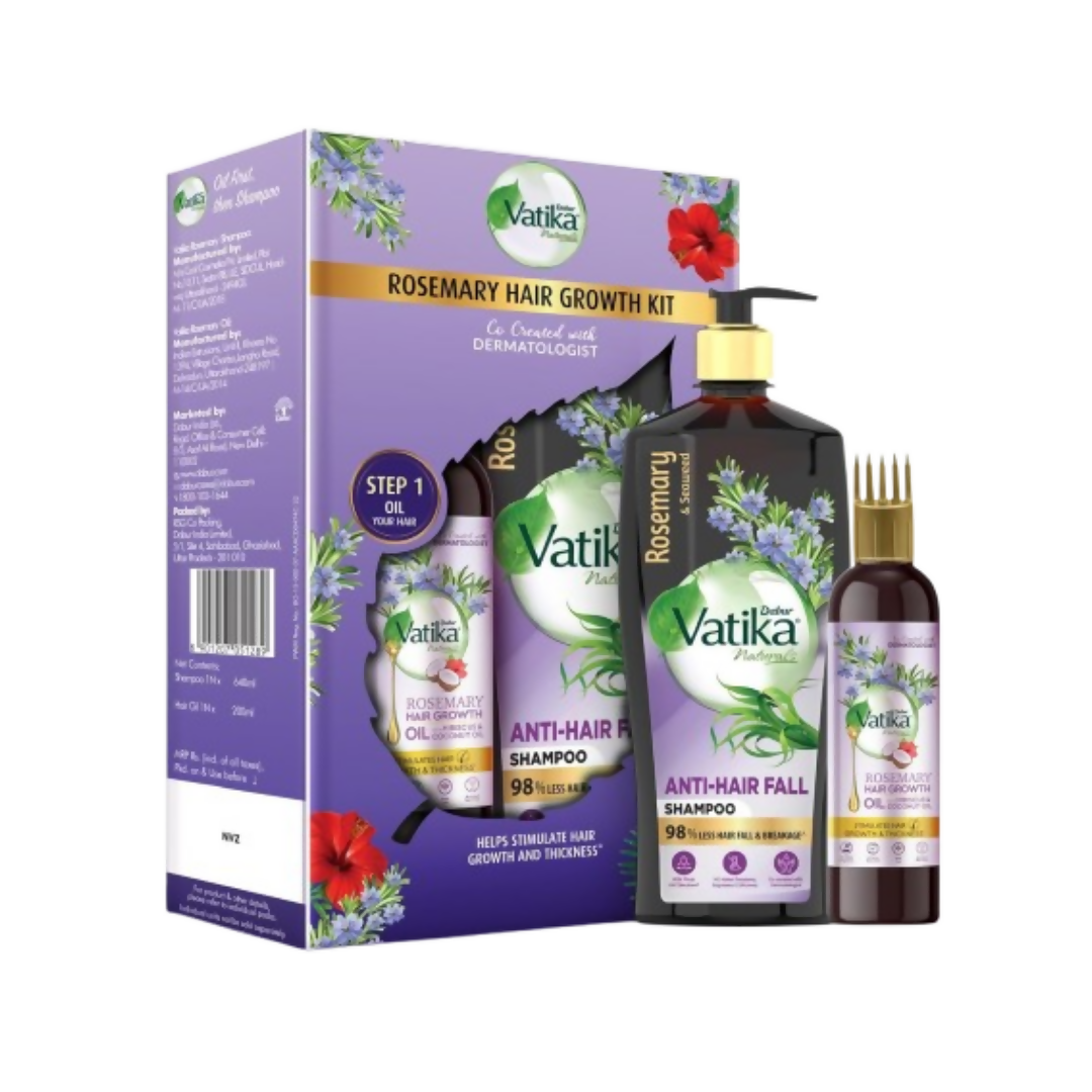 Dabur Vatika Rosemary Anti-Hair Fall Shampoo + Rosemary Hair Growth Oil Combo | Grocsy