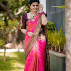 DEIANA'S Beautiful Designer Golden zari Soft Lichi Silk Saree - Pink | Grocsy