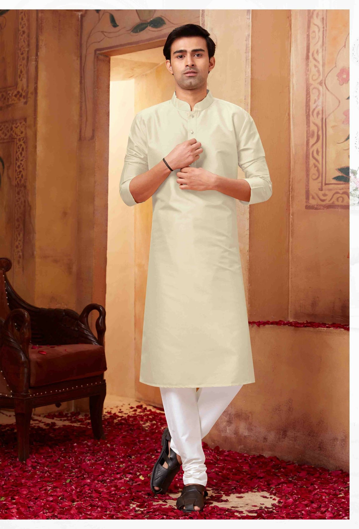 Joban Fashion Off White Art Silk Kurta Pyjama | Grocsy