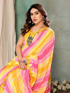 Aafreen Partywear Designer Lemon Georgette Fancy Saree | Grocsy