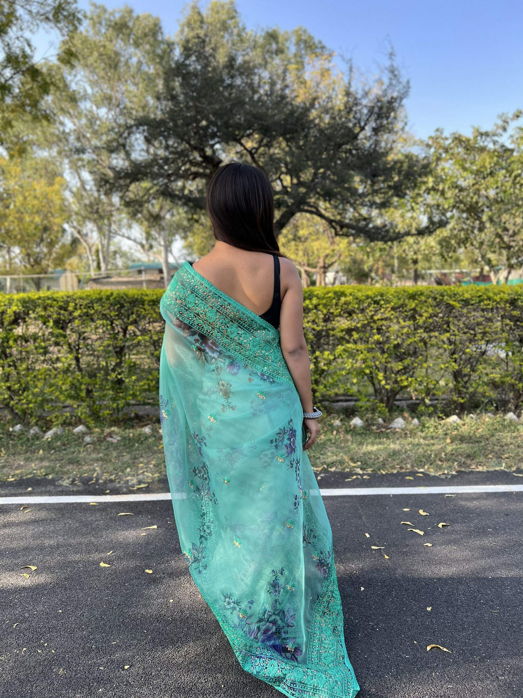 Vamsee Vidhi 1 Blue Organza Saree | Grocsy