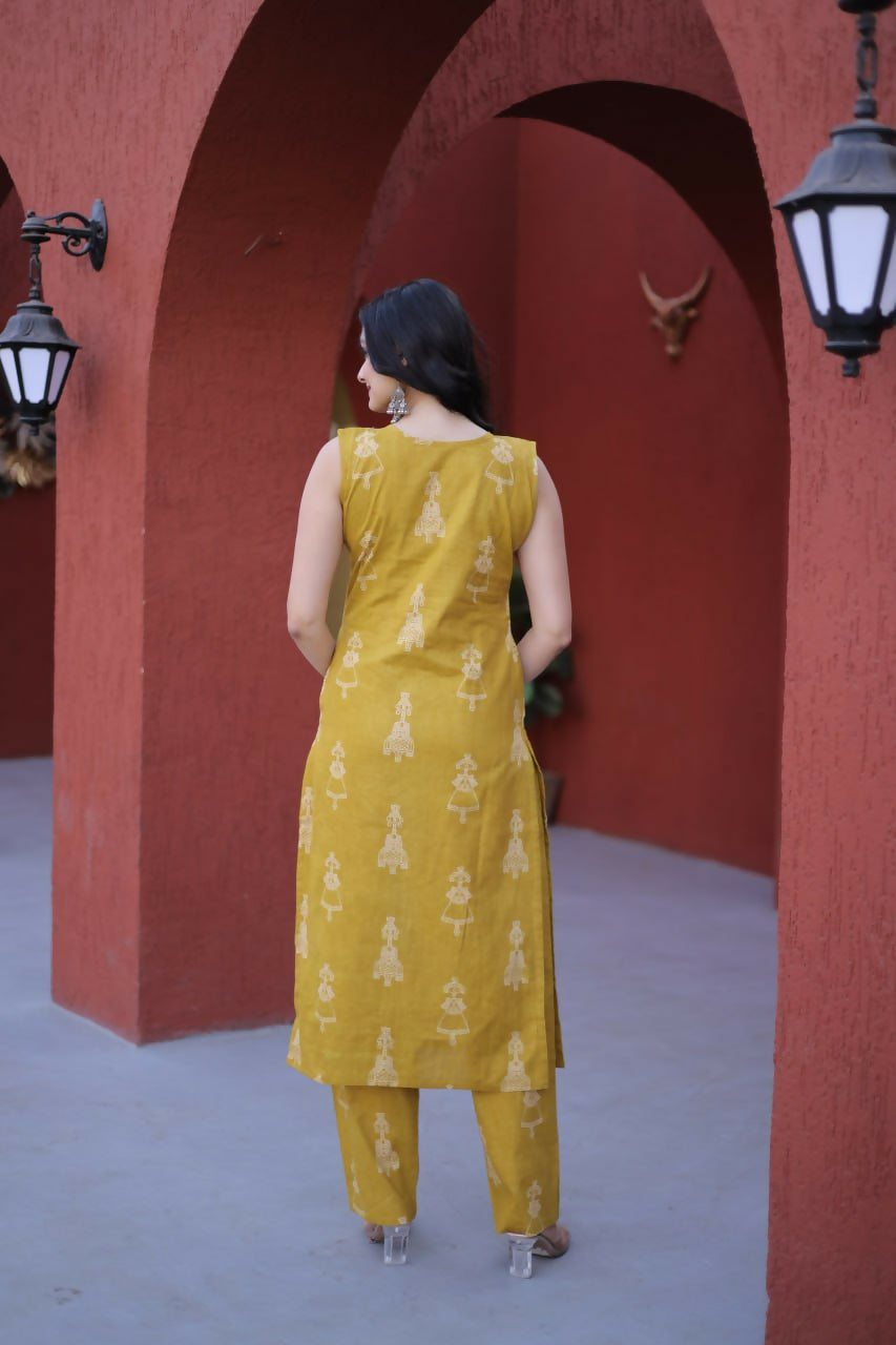 Teeya Creation Womens New Trendy Summer War Printed Cotton Gown Set-Yellow | Grocsy