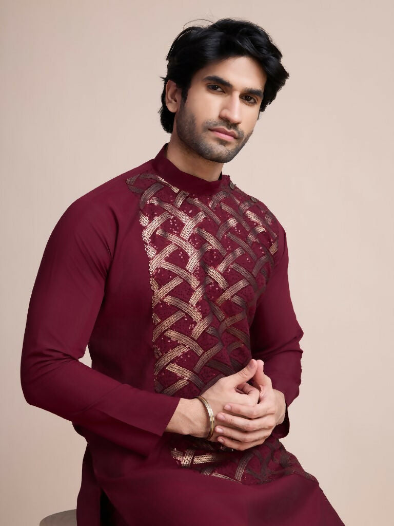 Vastranavya Traditional Festival Wear Pure Silk Thread & Sequence Embroidered Work Kurta | Grocsy