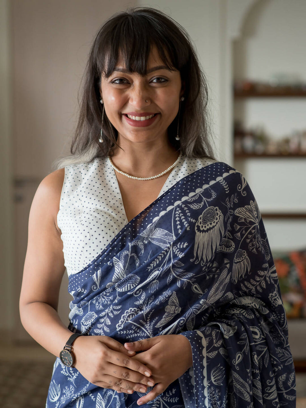 Suta Blue Floral Pure Cotton Saree | Grocsy