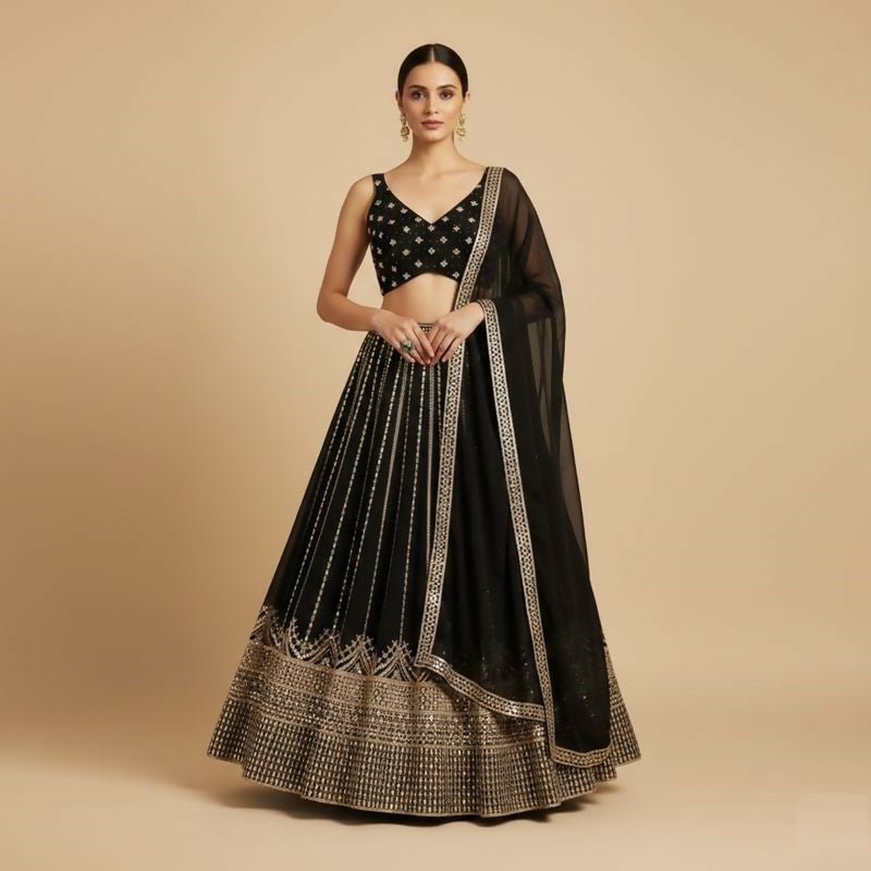 Lehenga Mart Black Faux Georgette Designer Bollywood Style Wedding Wear Lehenga Choli | Grocsy