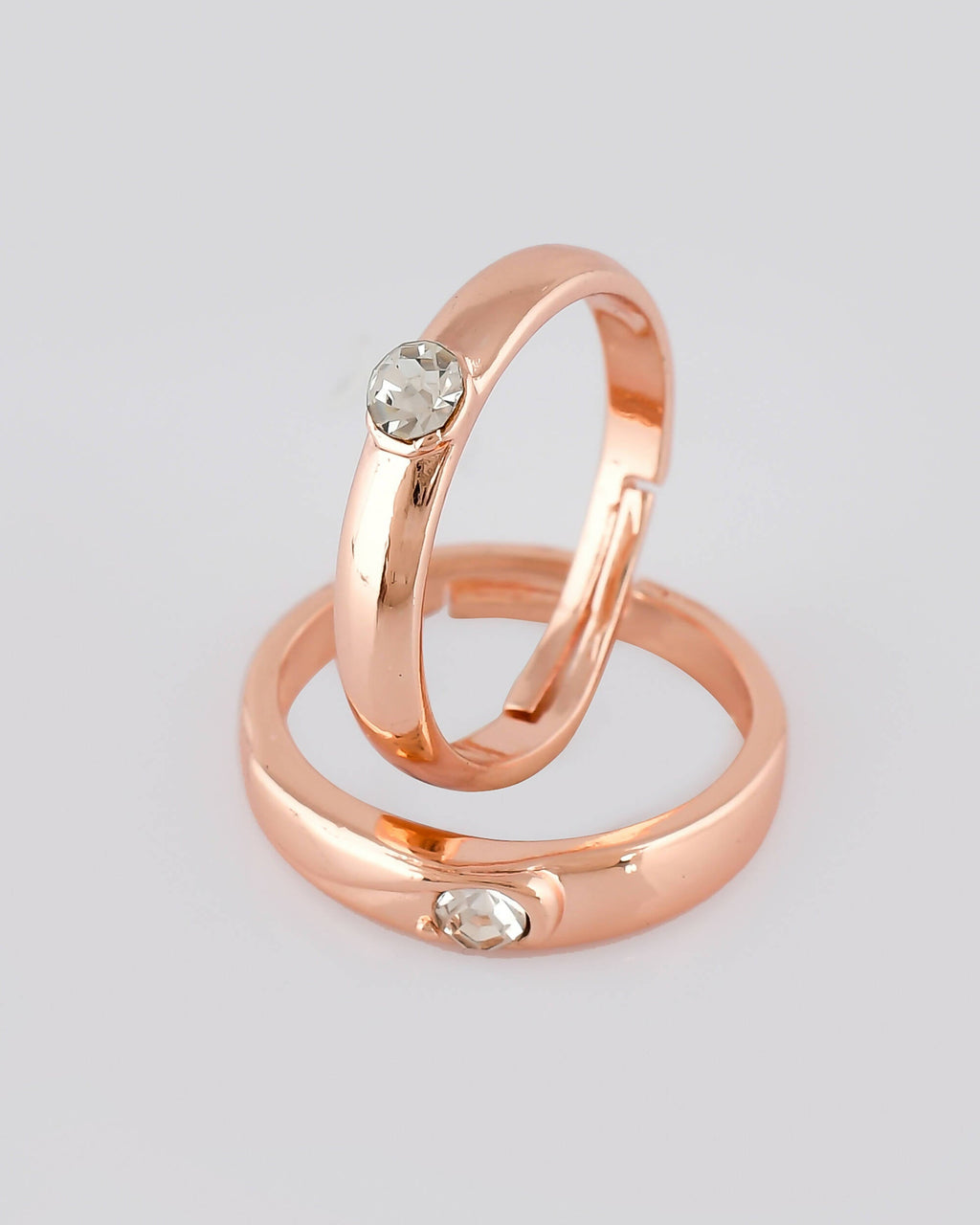VOJ Stainless Steel Cubic Zirconia Rose Gold-Polished Adjustable Ring Set for Couple | Grocsy
