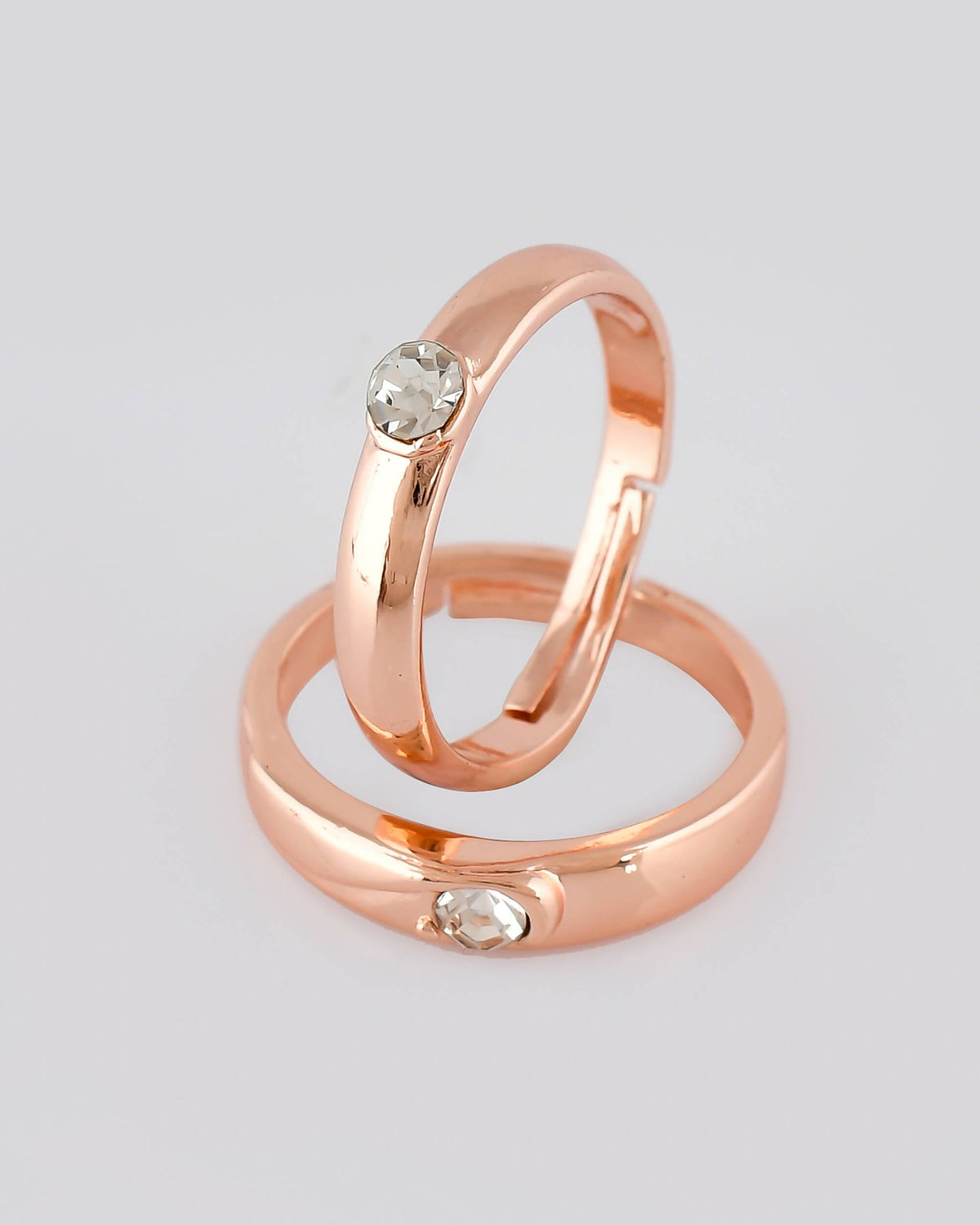 VOJ Stainless Steel Cubic Zirconia Rose Gold-Polished Adjustable Ring Set for Couple | Grocsy