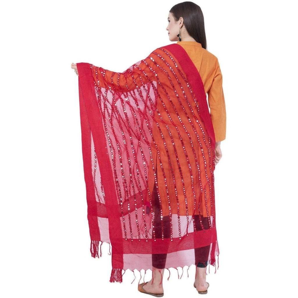 A R Silk Women's Heavy Mirror Work Orgenza Cotton Red Dupatta | Grocsy