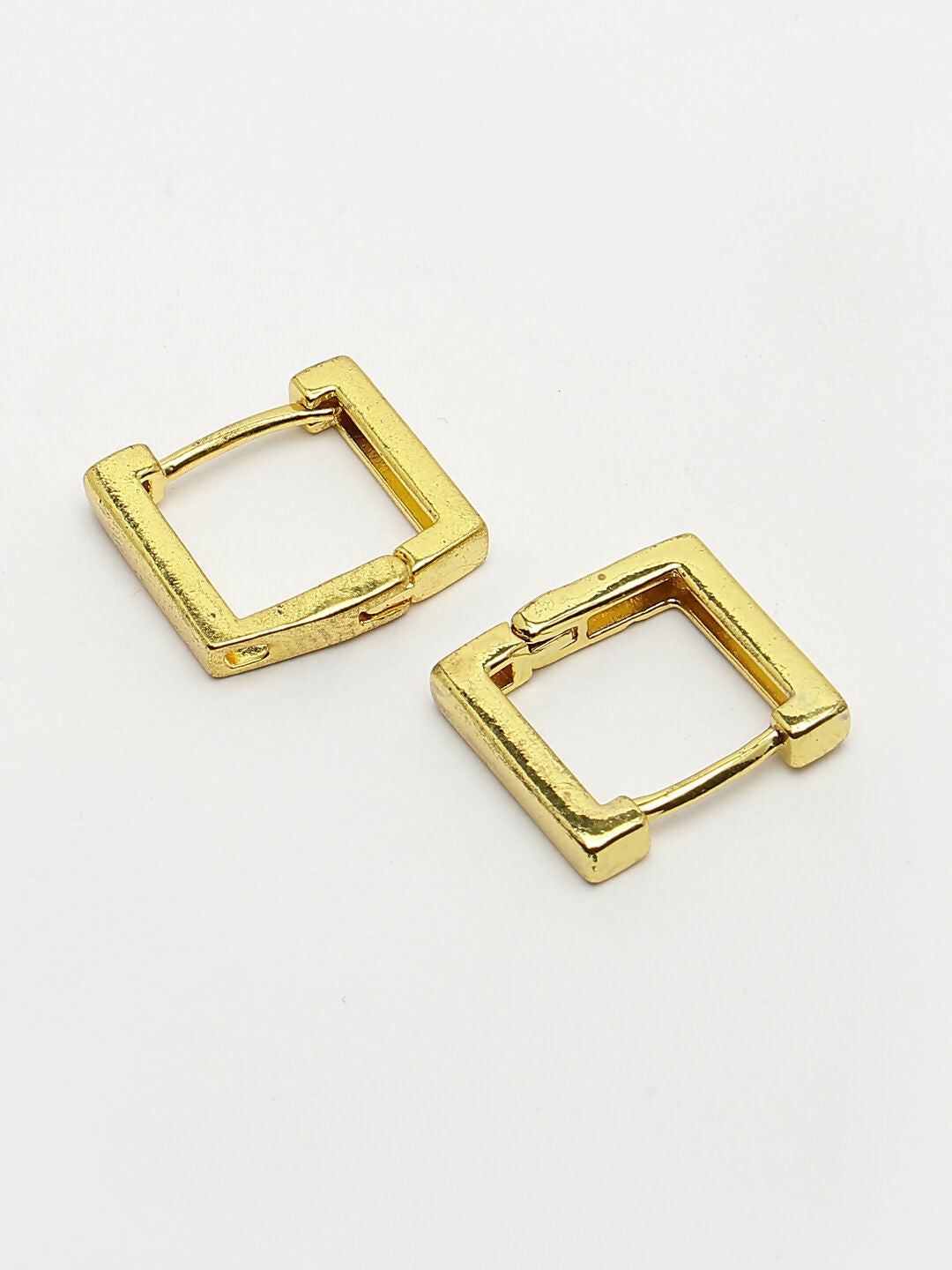 NVR Men's Gold-Polished Geometric Shape Stainless Steel Hoop Earrings