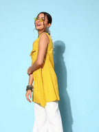 Ahalyaa Women Mustard Cotton Fluid Tie-Up Tunic | Grocsy
