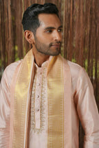 Light Pink Kanjivaram Machine Embroidered Pattu Set by Hilo Design | Grocsy