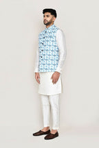 Joban Fashion White Colored Art Silk Fabric Kurta, Jacket With Straight Fit Pant | Grocsy