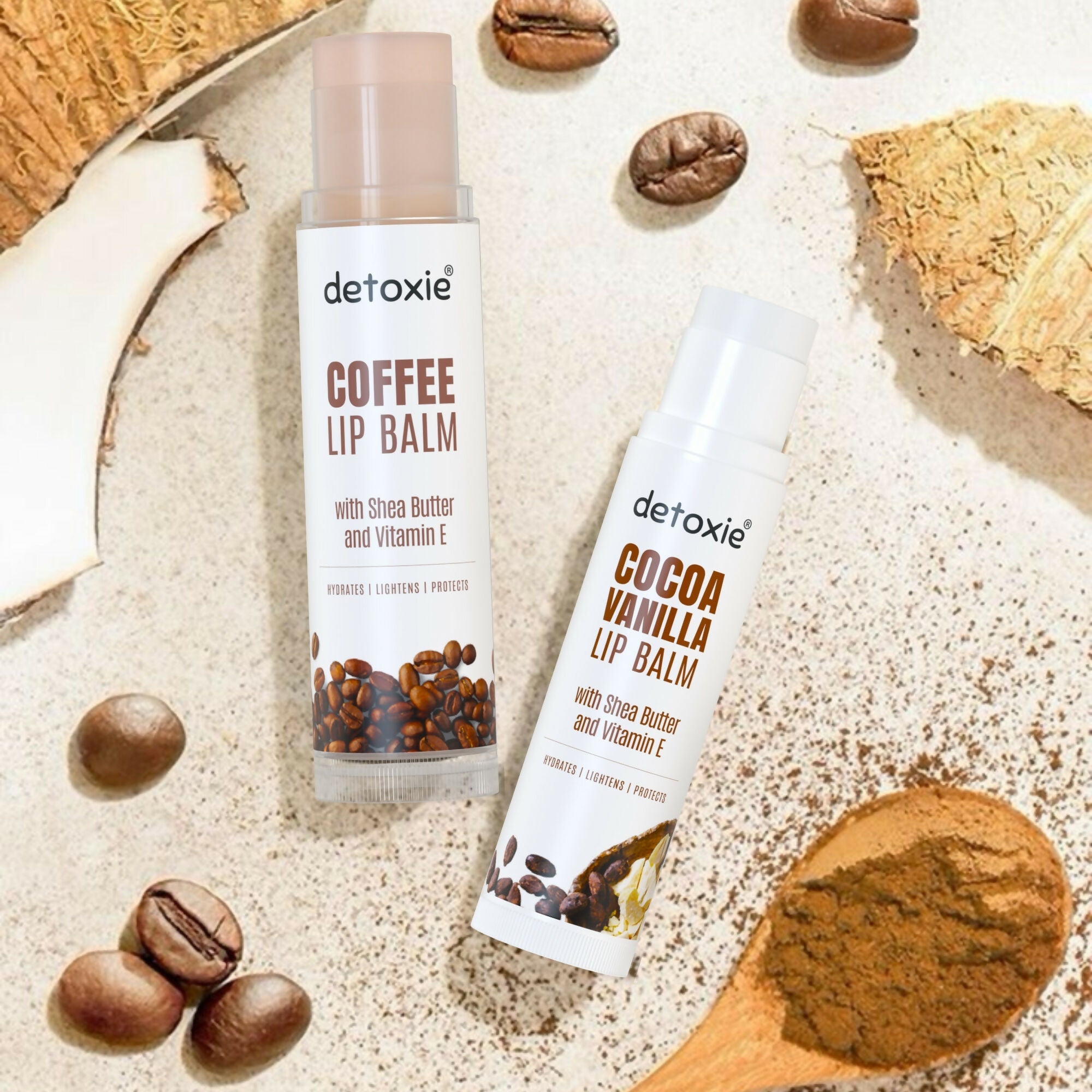 Detoxie Lip Balms Coffee & Cocoa Vanilla With Shea Butter Vitamin E and Liquorice | Grocsy
