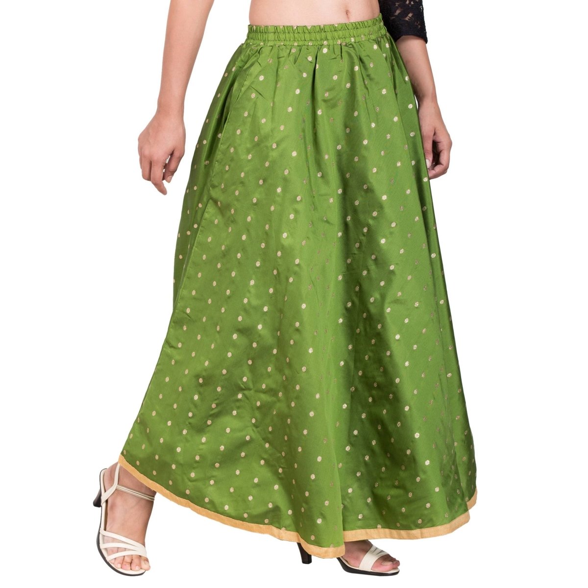 Asmaani Green Color Golden Zari Work Maxi Skirt | Grocsy