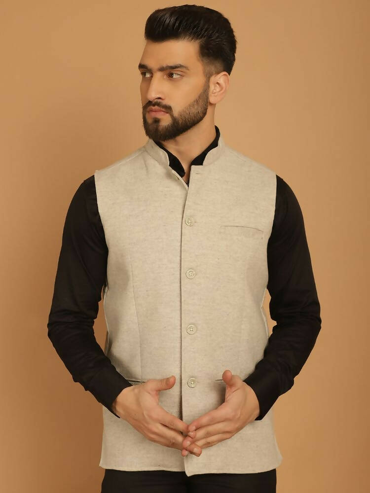 Even Apparels Pure Wool Nehru Jacket - Off White | Grocsy