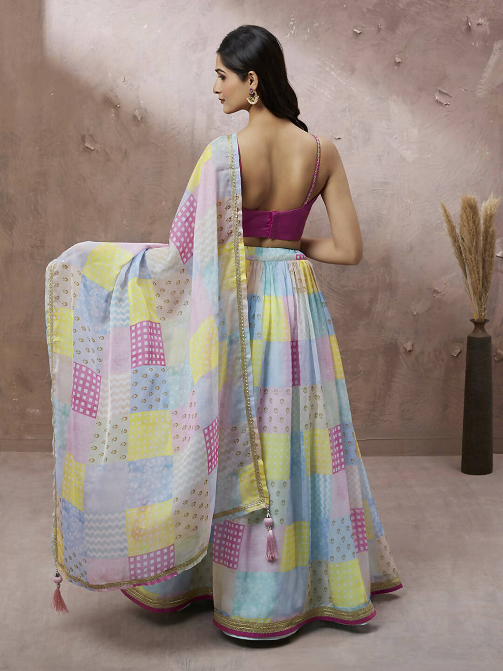 House of Panchhi Turquoise Blue Organza Floral Printed Lehenga choli & Dupatta | Grocsy