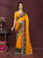 Ai Fashion Yellow Georgette Digital Print Party Wear Saree | Grocsy