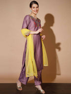 Myshka Mauve Solid Kurta & Palazzos With Dupatta | Grocsy