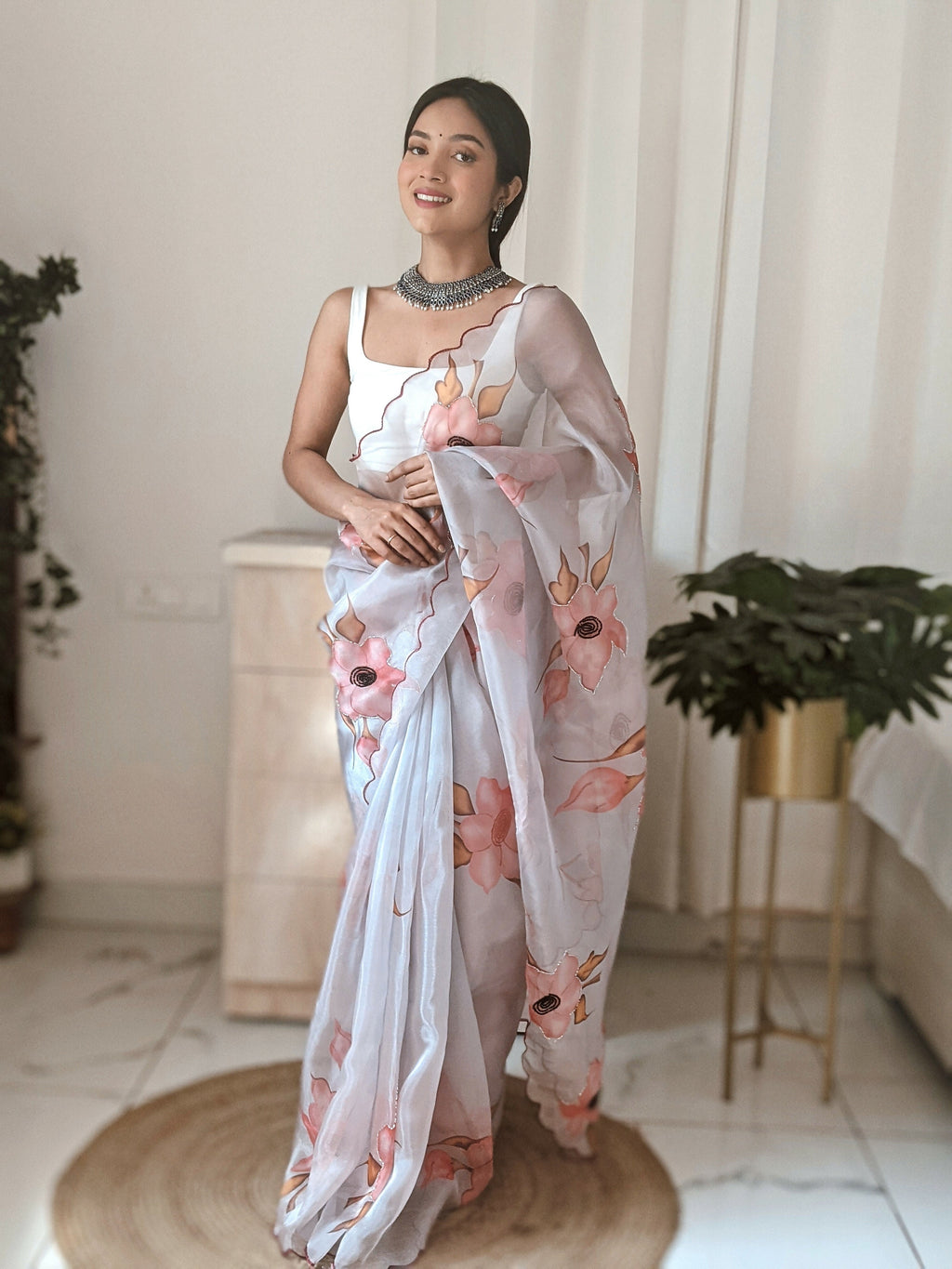 Vamsee Pinki Khatali Grey Organza Saree | Grocsy