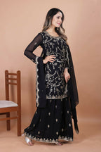 Joban Fashion Black Georgette Embroidered Sharara Set | Grocsy