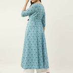 FIORRA Women's Sky Blue Cotton Kurta | Grocsy